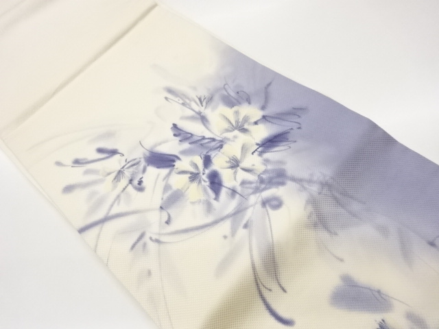 JAPANESE NAGOYA OBI / HAND PAINTED / FLOWER / ARTIST WORK